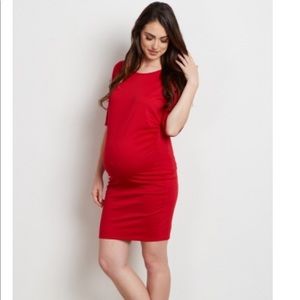 PinkBlush Red Solid Fitted Maternity Dress